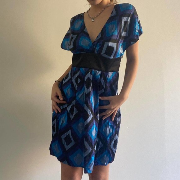 Geometric printed silky dress y2k - Picture 1 of 4